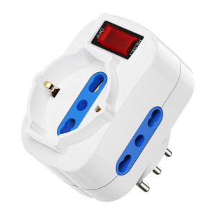 Ewent Regleta de 3 Tomas de Pared - 3x Tomas Italianas Tipo L/ Schuko de 10/16A - 2 Tomas L + 1 Toma L/F (Schuko) - Interruptor