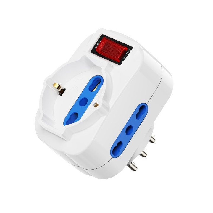 Ewent Regleta de 3 Tomas de Pared - 3x Tomas Italianas Tipo L/ Schuko de 10/16A - 2 Tomas L + 1 Toma L/F (Schuko) - Interruptor