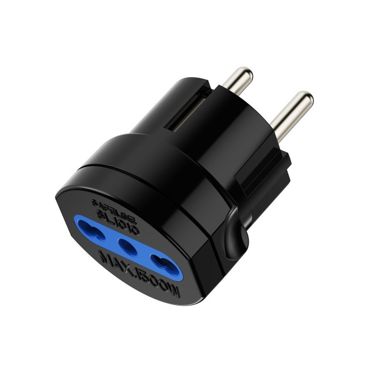 Ewent Adaptador de Viaje Schuko 16A - Hembra Tipo L - Color Negro