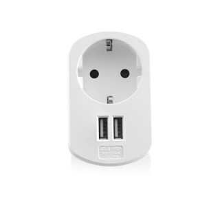 Ewent Cargador de Pared 2xUSB-A + Toma de Corriente - 17W - Color Blanco