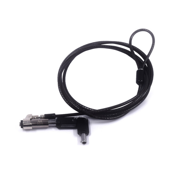 Ewent Cable de Seguridad para Portatiles con Ranura Nano - Candado de Llave - Cable de Acero - Cobertura de Vinilo - 1.8m de Lo