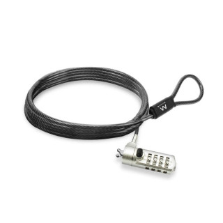 Ewent Cable de Seguridad para Portatil - Candado de Combinacion Numerica - Cable de Acero - 1.5m de Longitud - Color Negro