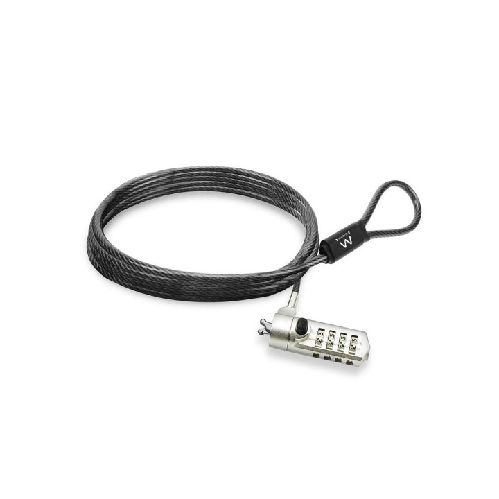 Ewent Cable de Seguridad para Portatil - Candado de Combinacion Numerica - Cable de Acero - 1.5m de Longitud - Color Negro
