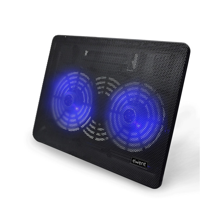 Ewent EW1256 Base de Refrigeracion para Portatil hasta 17" - 2 Ventilador - Altura Ajustable - Color Negro