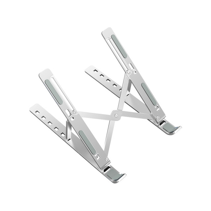 Ewent EW1266 Soporte Plegable de Viaje - Aleacion de Aluminio - Eleva de 5 a 15 cm tu Portatil - Color Plata