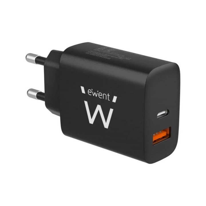 Ewent Cargador de Pared USB-C/PD + USB-A/QC 20W - Color Negro