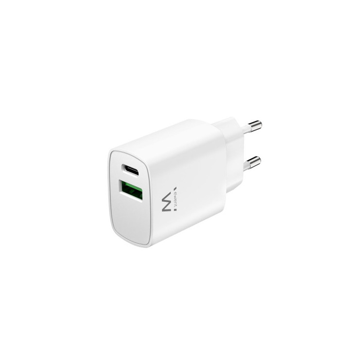 Ewent Cargador de Pared USB-C/PD + USB-A/QC 20W - Color Blanco