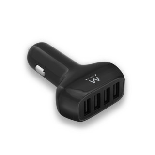Ewent Cargador de Coche USB 50W - 4 Puertos USB - Color Negro