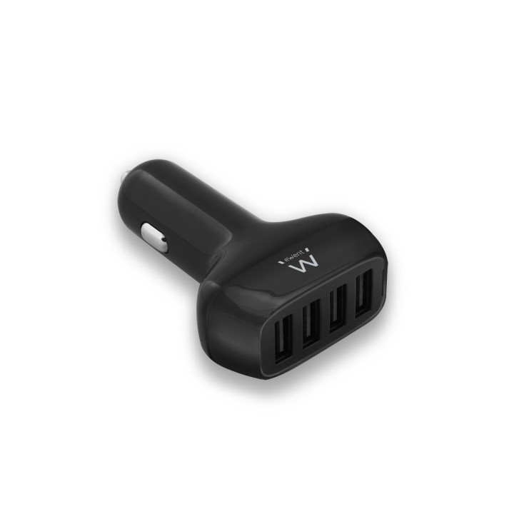Ewent Cargador de Coche USB 50W - 4 Puertos USB - Color Negro