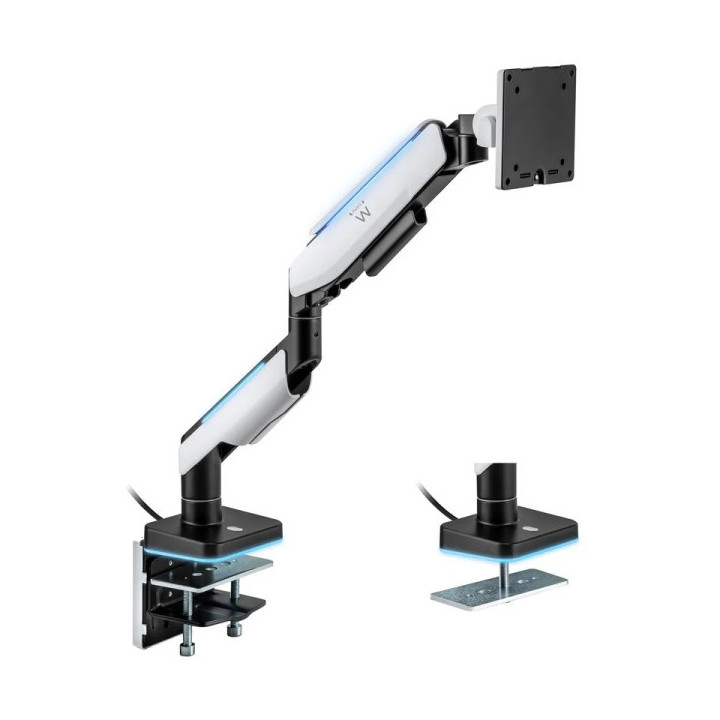 Ewent Soporte de Mesa RGB para Monitor/TV - Giratorio e Inclinable - Iluminacion RGB - Acero y Aluminio - Compatible Vesa - Car