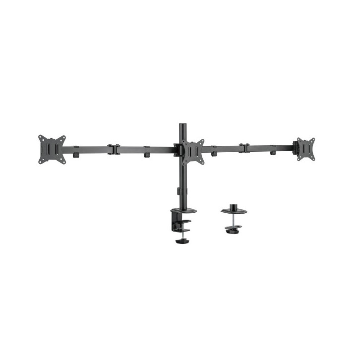 Ewent Soporte de Mesa para Tres Monitores hasta 27" - Giratorio e Inclinable - Gestion de Cables - Peso Maximo de 7kg por Monit