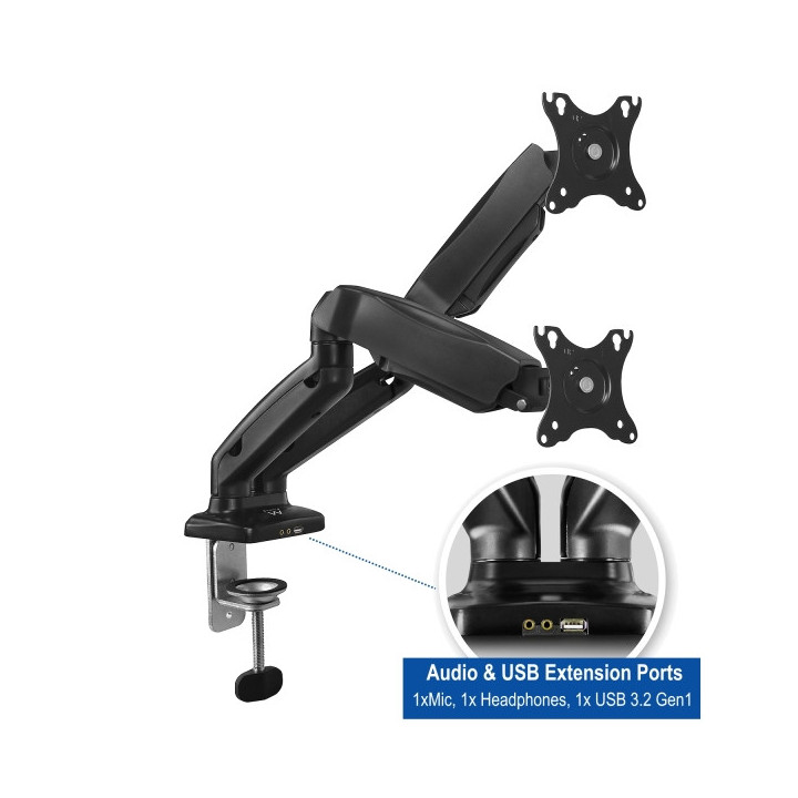 Ewent Soporte de Escritorio para 2 Monitores de 13-34" - VESA Maximo 100x100 - hasta 9 kg - Color Negro