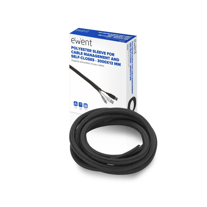 Ewent Manguito Organizador de Cable Polyester - Auto Cierre - 3m - 13mm - Color Negro