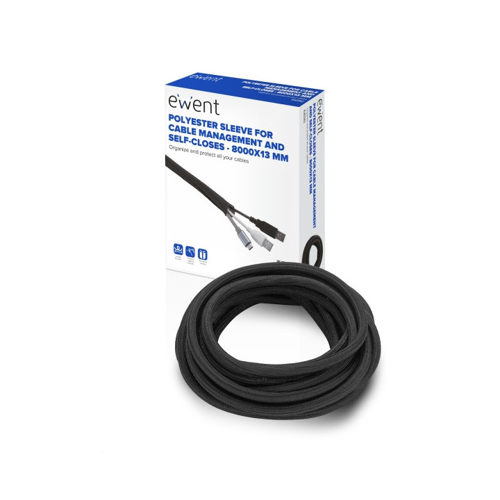 Ewent Manguito Organizador de Cable Polyester - Auto Cierre - 8m - 13mm - Color Negro