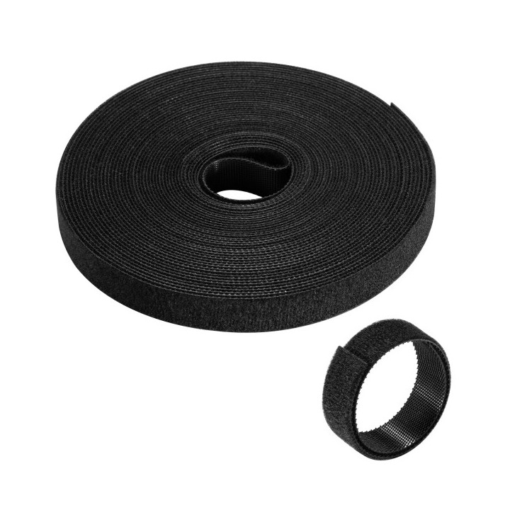 Ewent Hoop and Loop Tira Organizadors de Cables Nylon - Sujeccion de Velcro - 10m - 15mm - Color Negro