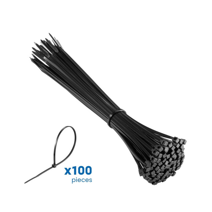 Ewent Pack de 100 Bridas de Nylon - 200x2.5mm - Resistente a UV - Uso en Interior y Exterior - Color Negro