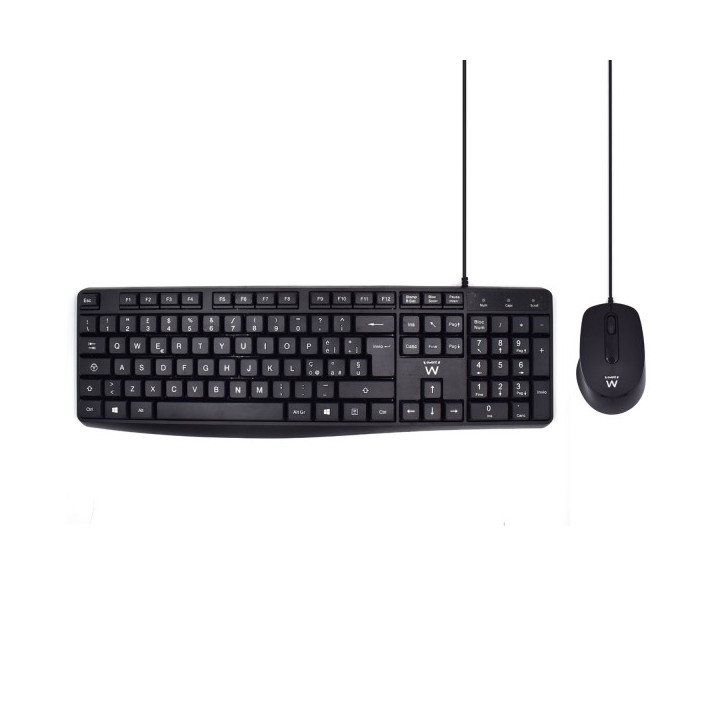 Ewent Pack Teclado + Raton para Oficina - Teclas Silenciosas de Perfil Bajo - 1000dpi - Disposicion Italiana QWERTY IT - Cable