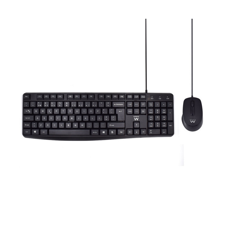 Ewent Pack Teclado + Raton para Oficina - Teclas Silenciosas de Perfil Bajo - 1000dpi - Disposicion Portuguesa QWERTY PT - Cabl