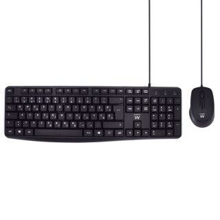 Ewent Pack Teclado + Raton para Oficina - Teclas Silenciosas de Perfil Bajo - 1000dpi - Disposicion Inglesa QWERTY US - Cable d