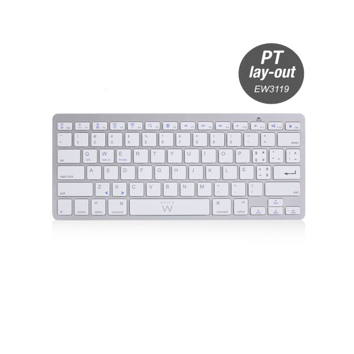 Ewent Teclado de Viaje - Modo Ahorro de Energia - Bluetooth 3.0 - Disposicion Portuguesa QWERTY PT - Alcance hasta 10m - Color