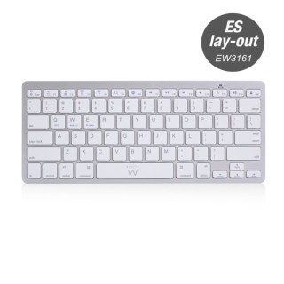 Ewent Teclado Inalambrico - 2x Baterias AAA - Disposicion QWERTY ES - Ultradelgado - Bluetooth - Color Plata/Blanco