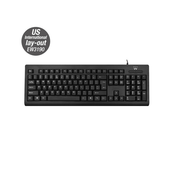 Ewent Teclado con Cable USB - Perfil Delgado - Patas Ajustables - Disposicion Inglesa QWERTY US - Cable de 1.35m - Color Negro