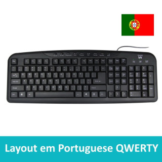 Ewent Teclado con Cable USB - Disposicion Portuguesa QWERTY PT - Plastico ABS - Teclas Silenciosas - Cable de 1.2m - Color Negr