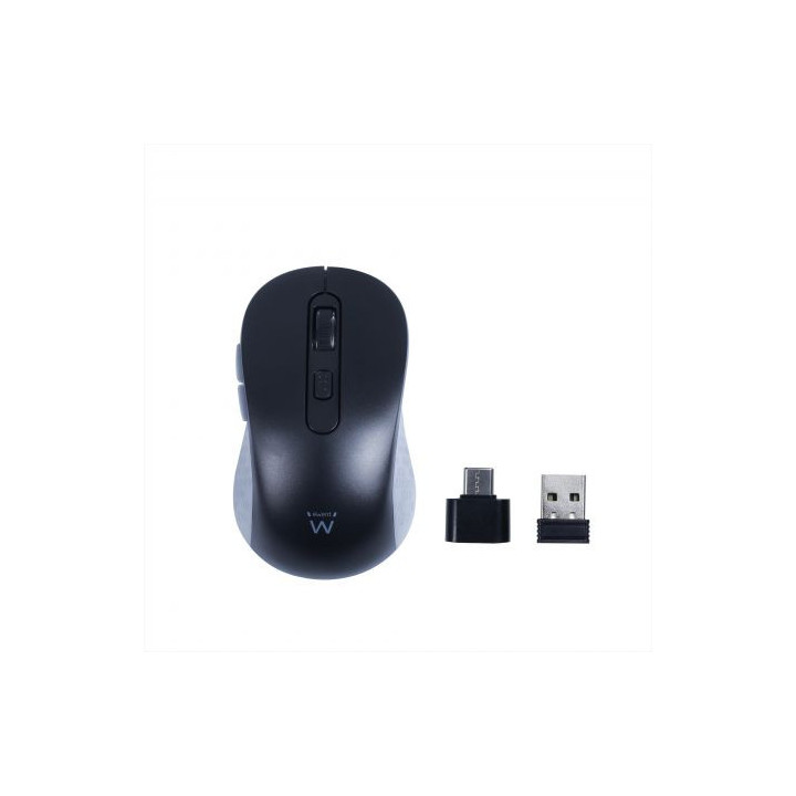 Ewent EW3204 Raton Inalambrico USB 1600dpi - 6 Botones - Receptor USB-A y USB-C - Uso Ambidiestro - Color Negro/Gris