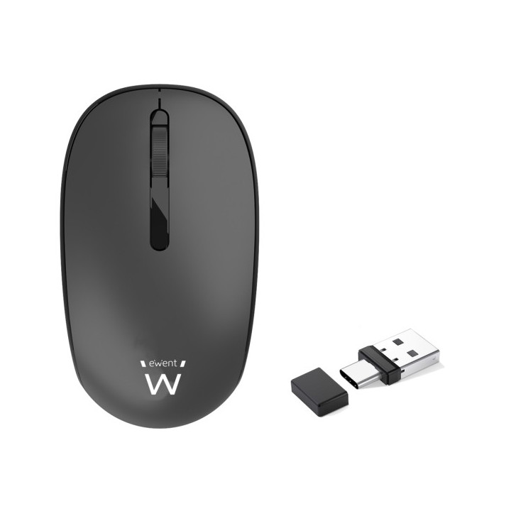 Ewent Raton Inalambrico - 1000dpi - Receptores USB-A y C de 2.4GHz- Bluetooth 5.1 - Clic Silencioso - 3 Botones - Pila AA Inclu