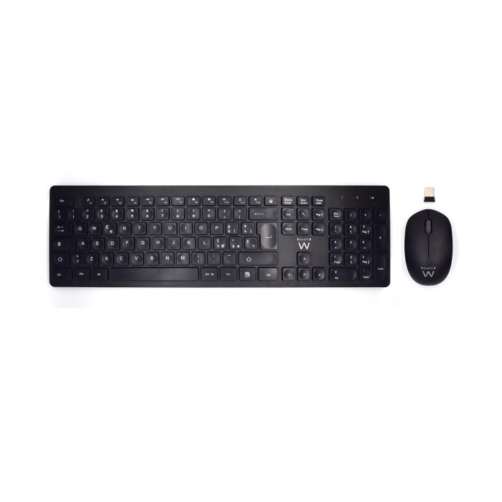 Ewent Pack Teclado + Raton Inalambricos - Receptor USB-A 2.4Hz - 1000dpi - Disposicion Italiana QWERTY IT - Incluye Pilas AA/AA