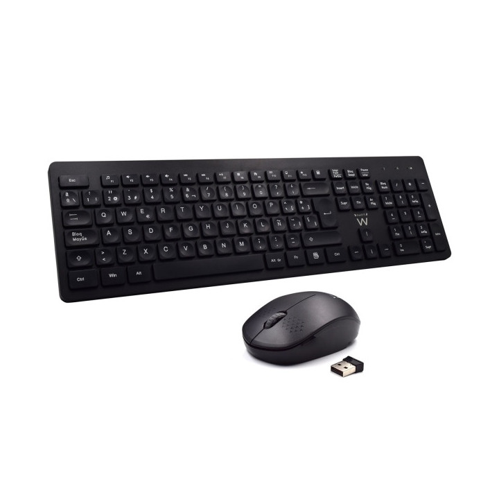 Ewent Pack Inalambrico 2.4hz KB+RATON - Teclado de Oficina con 13 Teclas Multimedia - Raton de Viaje - 1000dpi Unico - Receptor