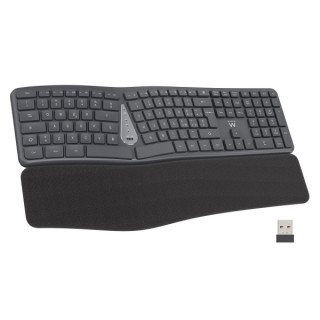 Ewent Teclado Inalambrico - Ergonomico - Bateria de Litio Recargable de 300mAh - Disposicion Portuguesa QWERTY PT - Teclas de B