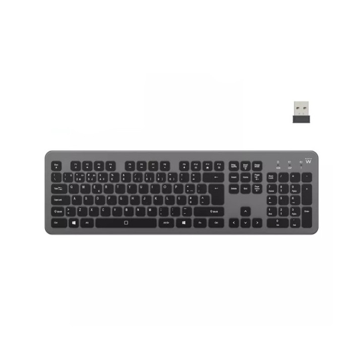 Ewent Teclado Inalambrico - Bateria de Litio Recargable de 300mAh - Disposicion Portuguesa QWERTY PT - Retroiluminacion - Tecla