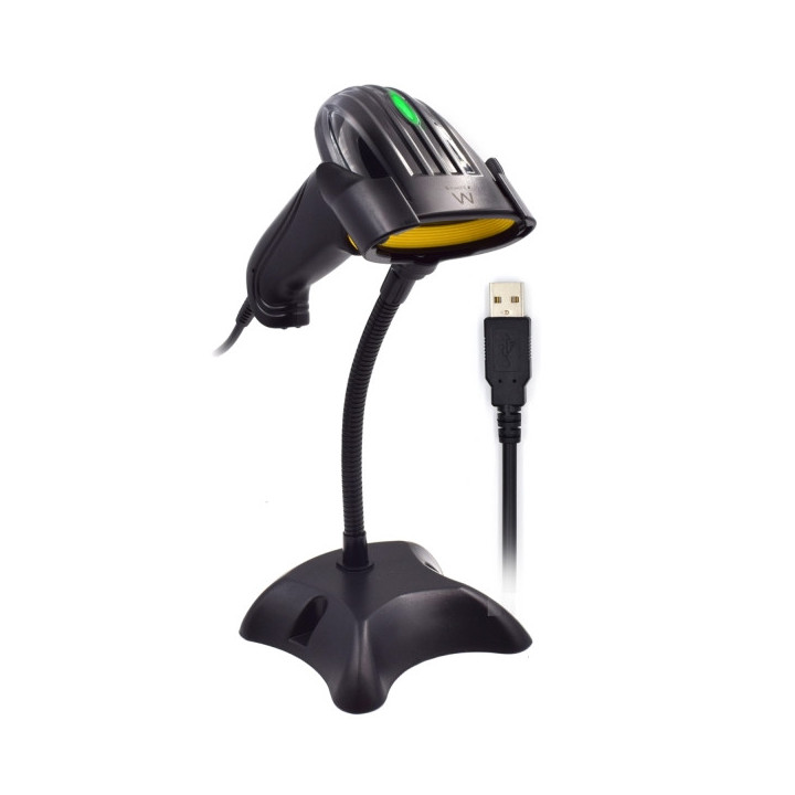 Ewent Lector de Codigos de Barras 2D - USB - Velocidad de Escaneo de 200 Lineas por Segundo - Resistente a Caidas - Color Negro