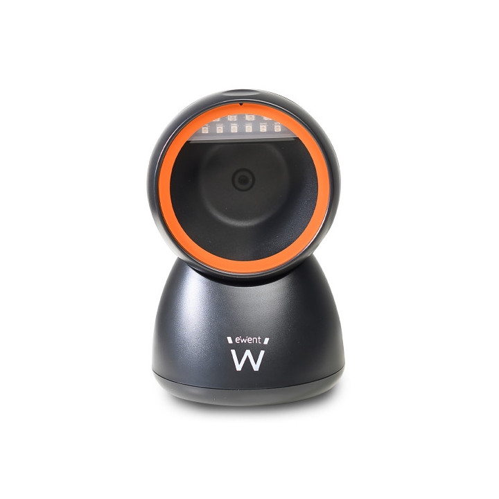 Ewent Lector de Codigos de Barras de Sobremesa - 1D 2D QR - Manos Libres - Resistente a Caidas - Plug and Play - Color Negro/Na