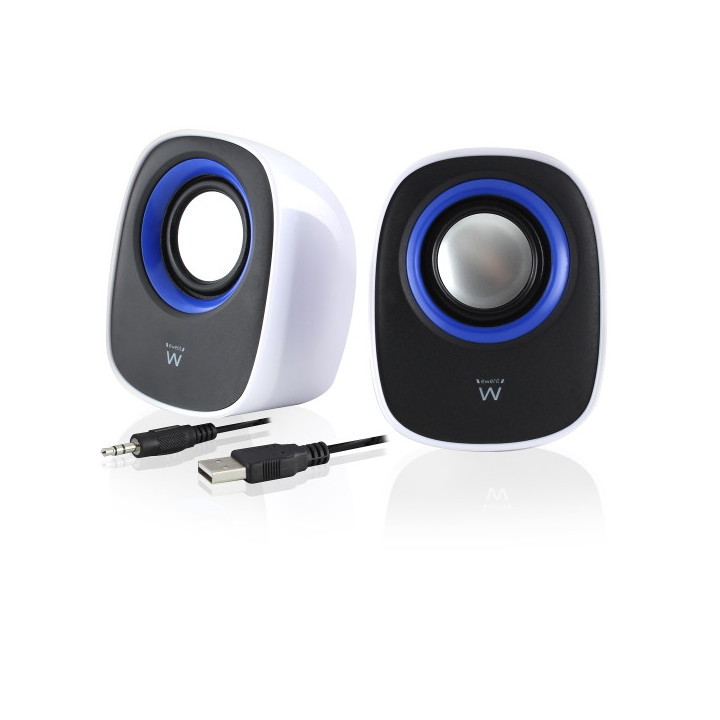 Ewent Altavoces Estereos de Sobremesa - Alimentacion USB - Control de Volumen - Jack de 3.5mm - Color Blanco/Negro