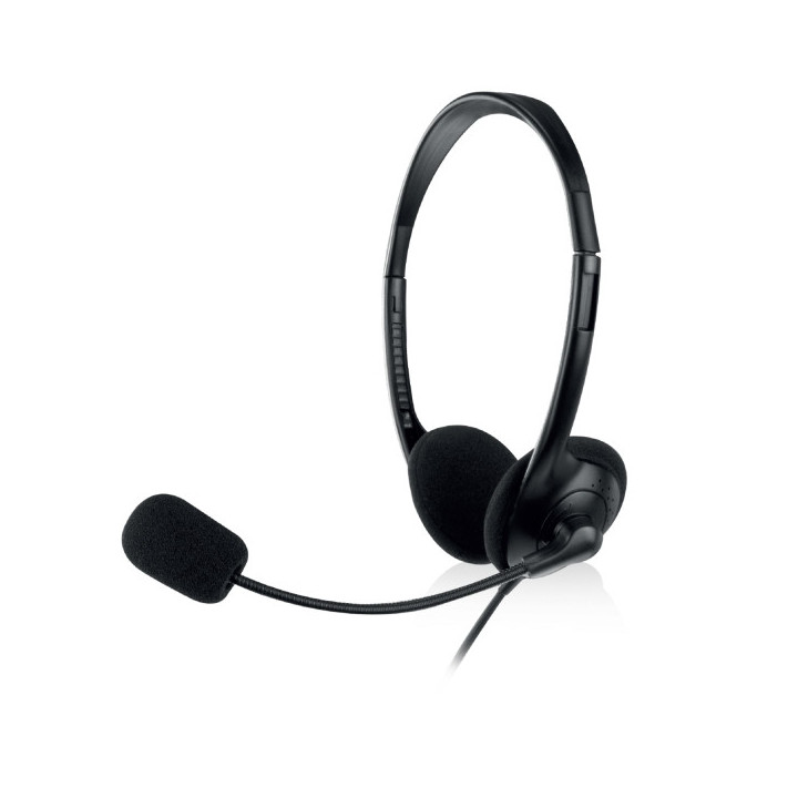 Ewent Auriculares Estereo - Microfono Integrado - 2x Jack de 3.5mm - Cable de 2.1m - Color Negro