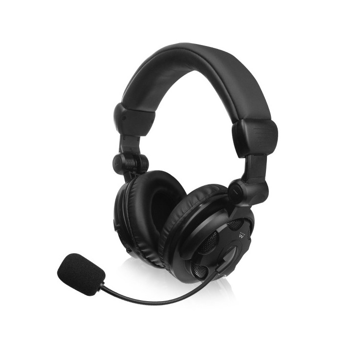 Ewent Auriculares Estereo Cubreorejas - Microfono Integrado - Control de Volumen - Cable de 1.85m - Color Negro