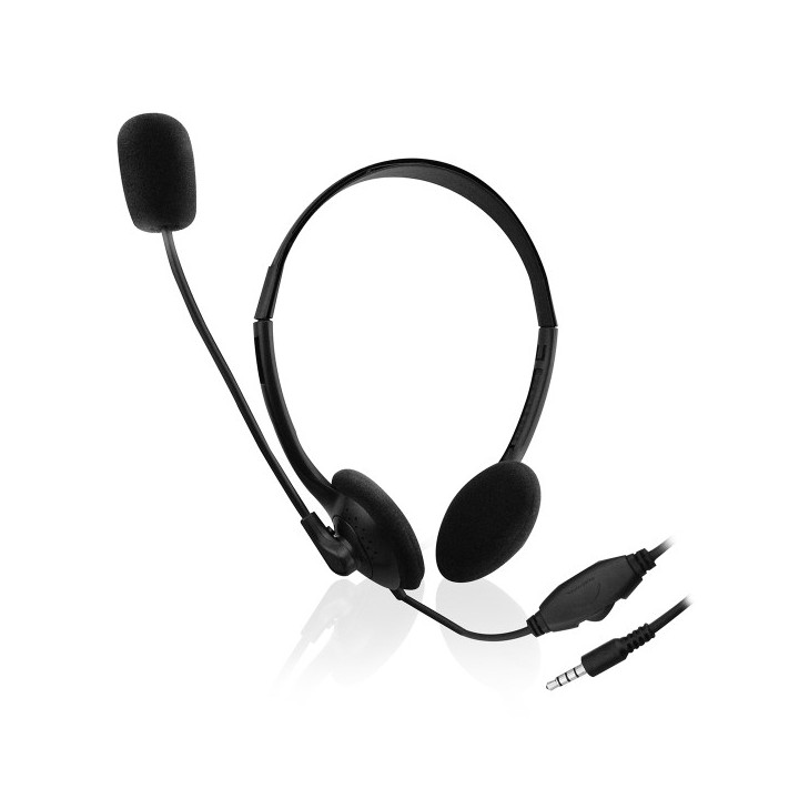 Ewent Auriculares de Chat con Microfono y Control de Volumen - Cable de 2m 1x Jack 3.5mm 4 Pines - Color Negro
