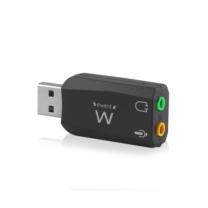 Ewent EW3751 Adaptador USB Audio - 2 Conectores 3.5mm para Microfono y Altavoces - Sonido 5.1 - Color Negro