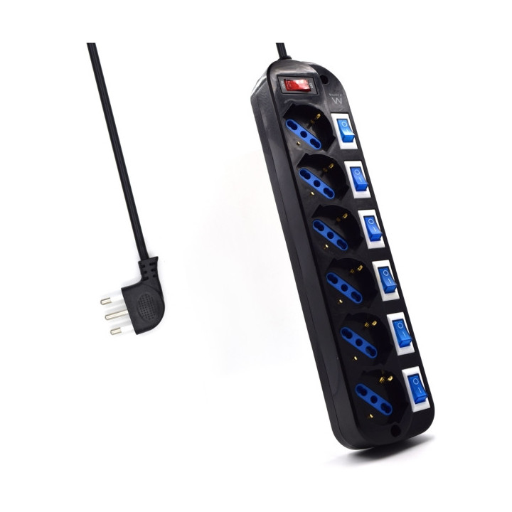 Ewent Regleta con 6 Tomas Tipo L/F (Schuko) de 10/16A - Interruptor On/Off General e Individual - Proteccion contra Sobretensio