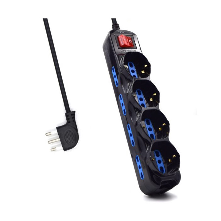 Ewent Regleta con 12 Tomas - 8 Tomas L + 4 Tomas L/F (Schuko) - Interruptor On/Off - Proteccion Infantil - Enchufe Italiano Pla