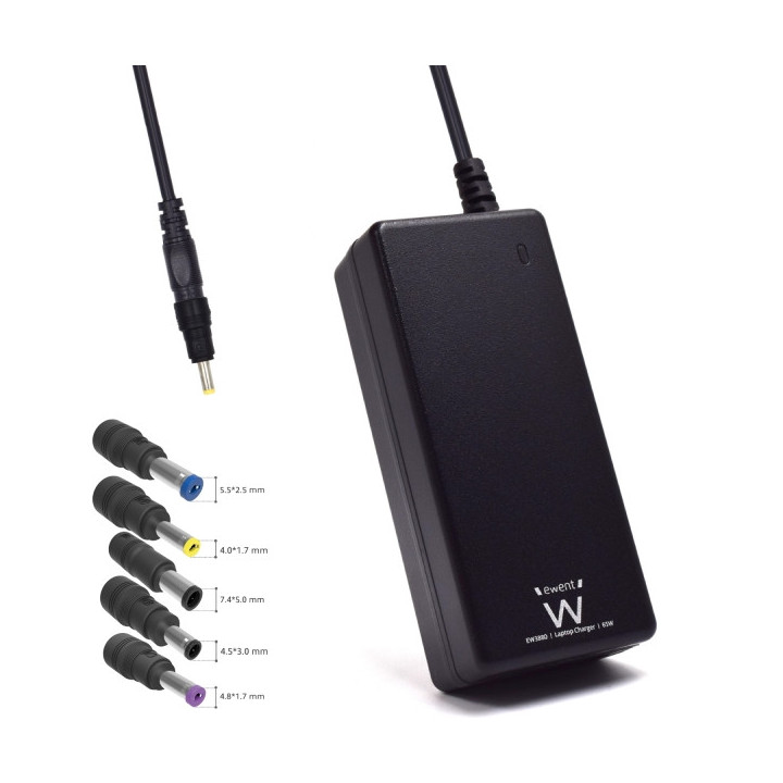 Ewent Cargador Especifico para Portatiles HP - 65W de Potencia - 5 Clavijas Intercambiables - Color Negro