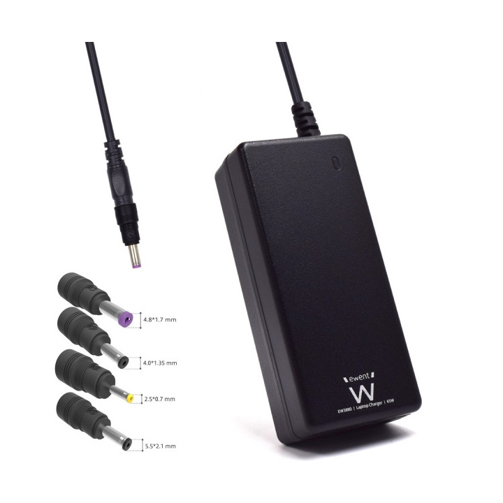 Ewent Cargador Especifico para Portatiles ASUS - 65W de Potencia - 4 Clavijas Intercambiables - Color Negro