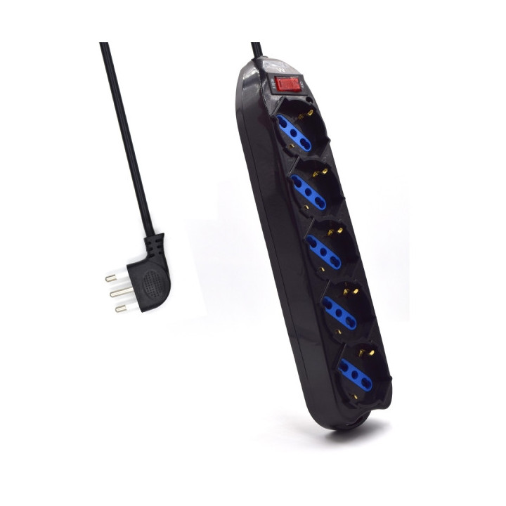 Ewent Regleta con 5 Tomas Tipo L/F (Schuko) de 10/16A - Interruptor On/Off - Enchufe Italiano Plano en Angulo - Cable de 1.5m -