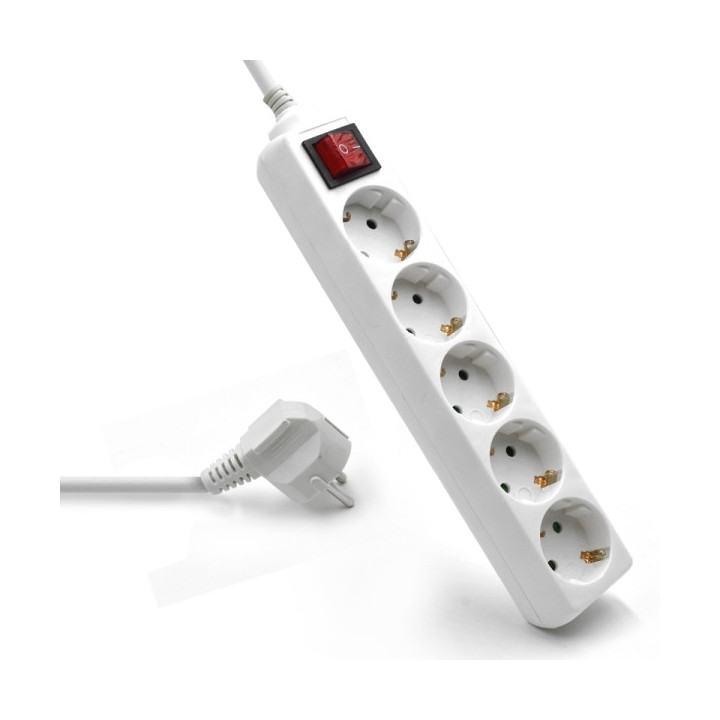 Ewent Regleta de Energia- 5 Enchufes - Version Schuko -16A con Interruptor de Encendido/Apagado - Color Blanco