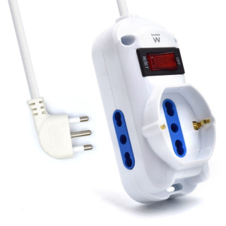 Ewent Regleta con 3 Tomas - 2 Tomas L + 1 Toma L/F (Schuko) - Interruptor On/Off - Enchufe Italiano Plano en Angulo - Cable de