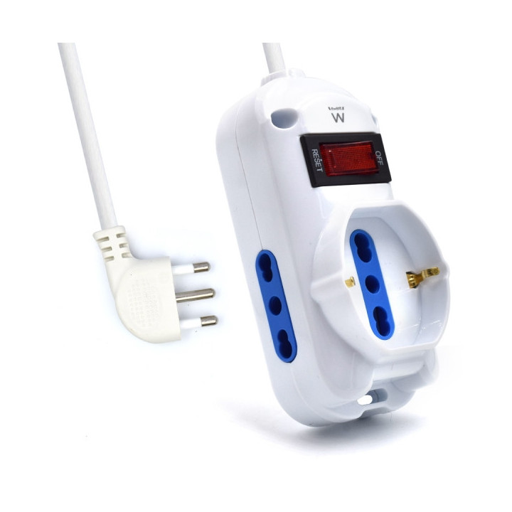Ewent Regleta con 3 Tomas - 2 Tomas L + 1 Toma L/F (Schuko) - Interruptor On/Off - Enchufe Italiano Plano en Angulo - Cable de