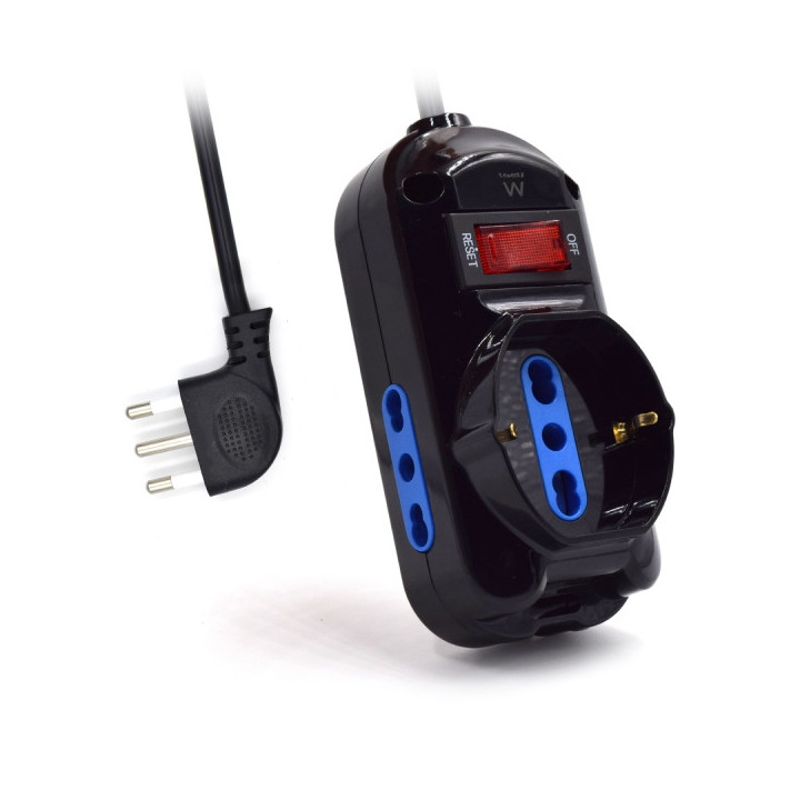 Ewent Regleta con 3 Tomas - 2 Tomas L + 1 Toma L/F (Schuko) - Interruptor On/Off - Enchufe Italiano Plano en Angulo - Cable de