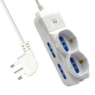 Ewent Regleta con 6 Tomas - 4 Tomas L + 2 Tomas L/F (Schuko) - Proteccion Infantil - Enchufe Italiano Plano en Angulo - Cable d